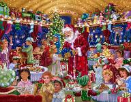 Rudolph Express  Published by the Vermont Christmas Company -  Rudolph Express : Wollenmann, jigsaw puzzle, Advent Calendar, Christmas, Christmas tree, Santa, elves, children, train, cookies, treats, candy, candy cane, hot cocoa, Mrs. Claus, toys, lights, night, snowing, stockings, kids, presents, pachages, baby, pajamas, book, reading, dog, cat